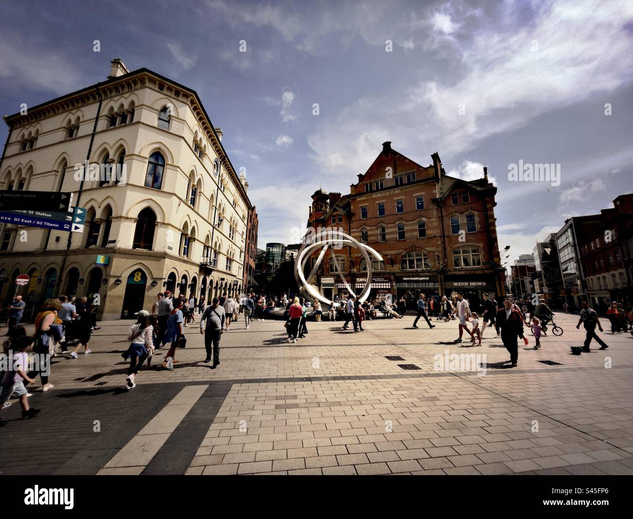 Arthur Square, Belfast showing Spirit of Belfast sculpture Stock Photo