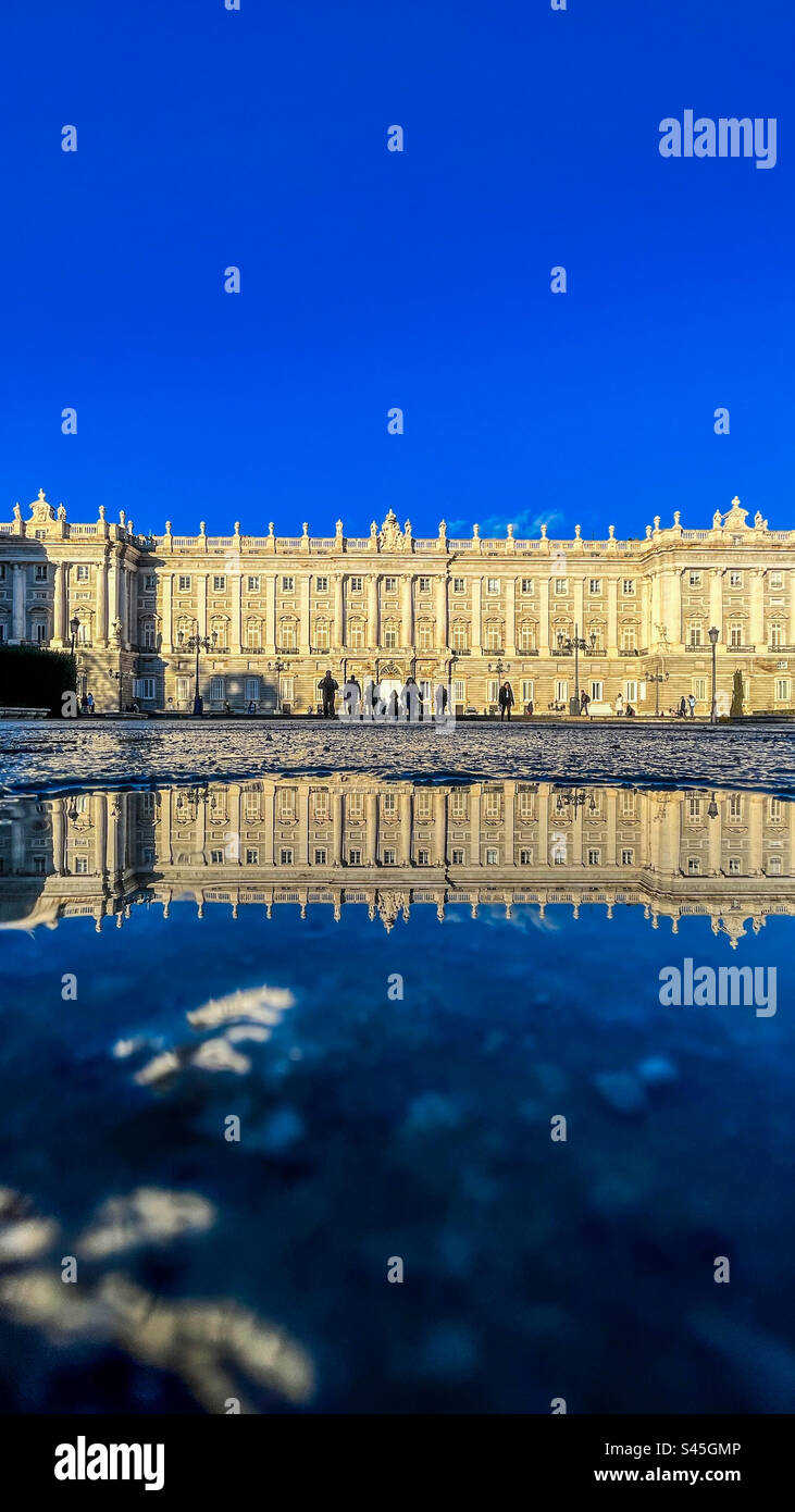 Royal palace of Madrid in reflection. Madrid - Smartphone Captured Stock Image