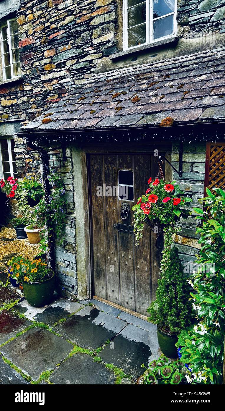 Fairy lights over house entrance - Smartphone Captured Stock Image