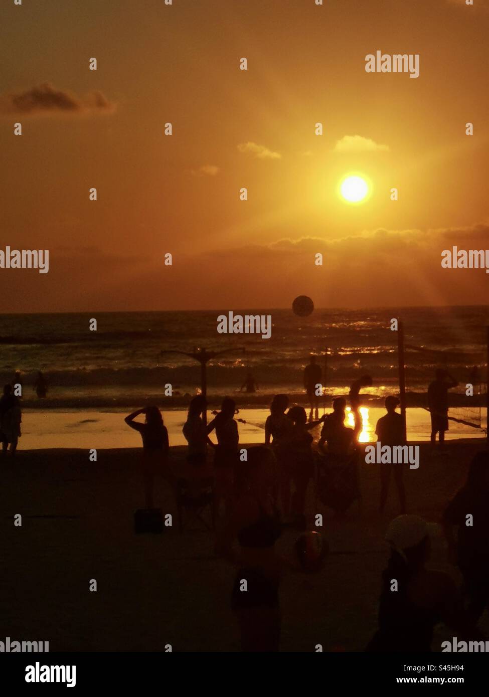 Sunset over the Mediterranean Sea in Tel-Aviv, Israel. Stock Photo