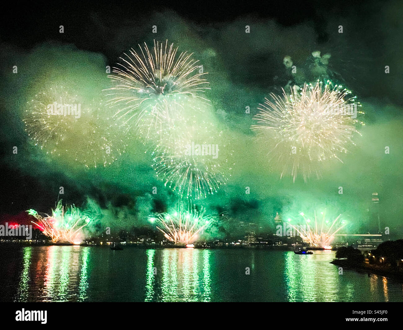 Fireworks over the East River in New York City on July 4, 2023 Stock