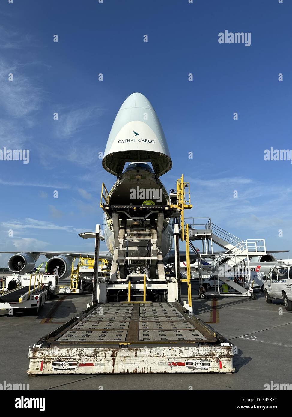 Cathay Cargo Jet with nose door open - Smartphone Captured Stock Image