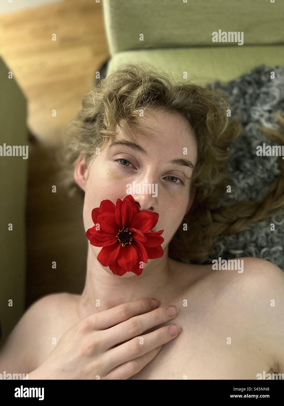 Flower in mouth - Smartphone Captured Stock Image
