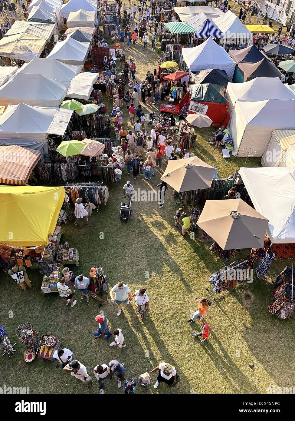 Aerial view of crowd of people at marketplace - Smartphone Captured Stock Image