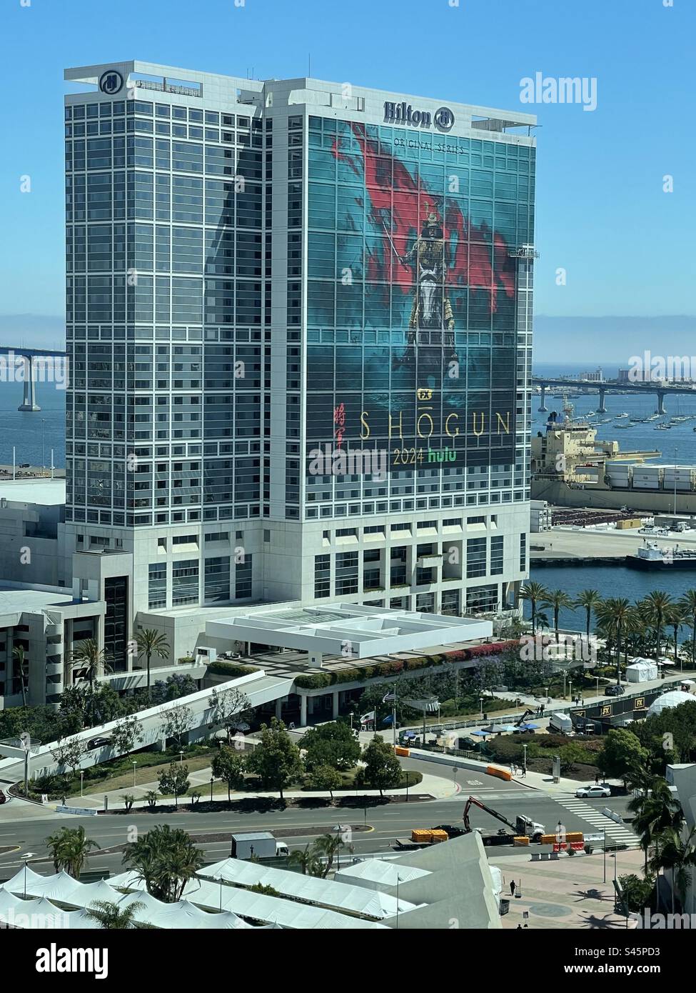 Hilton Bayfront building wrap of Hulu’s series Shogun during Comic Con 2023 held in San Diego, CA - Smartphone Captured Stock Image