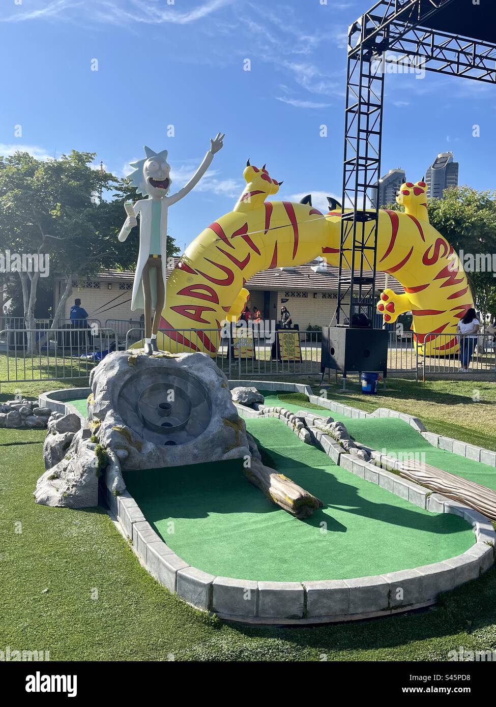 Adult Swim display at Comic Con preview night held on July 19, 2023. - Smartphone Captured Stock Image