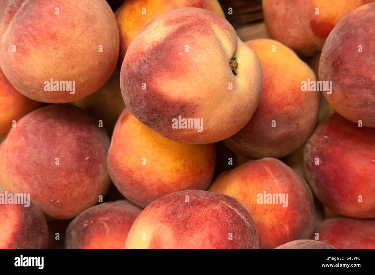 Peaches for sale in a Worcestershire farm shop. - Smartphone Captured Stock Image