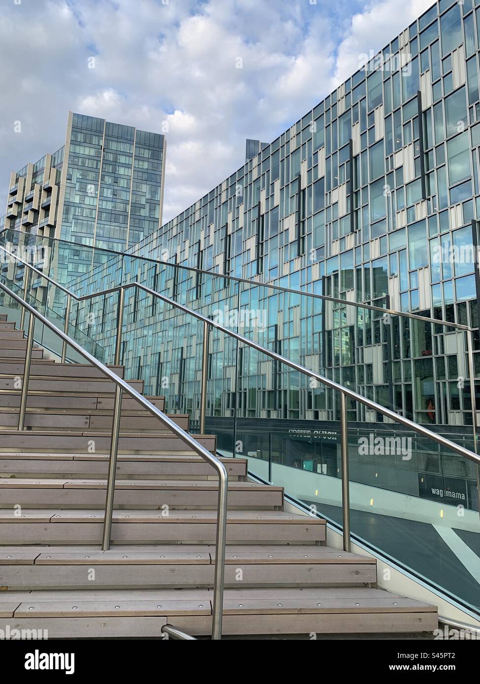 Greenwich peninsula staircase with buildings - Smartphone Captured Stock Image