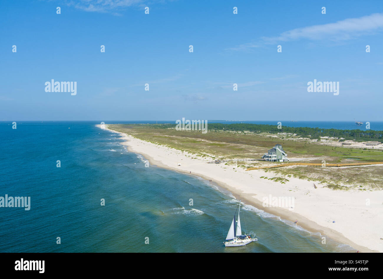 Sailboat on the beach at Fort Morgan, Alabama - Smartphone Captured Stock Image