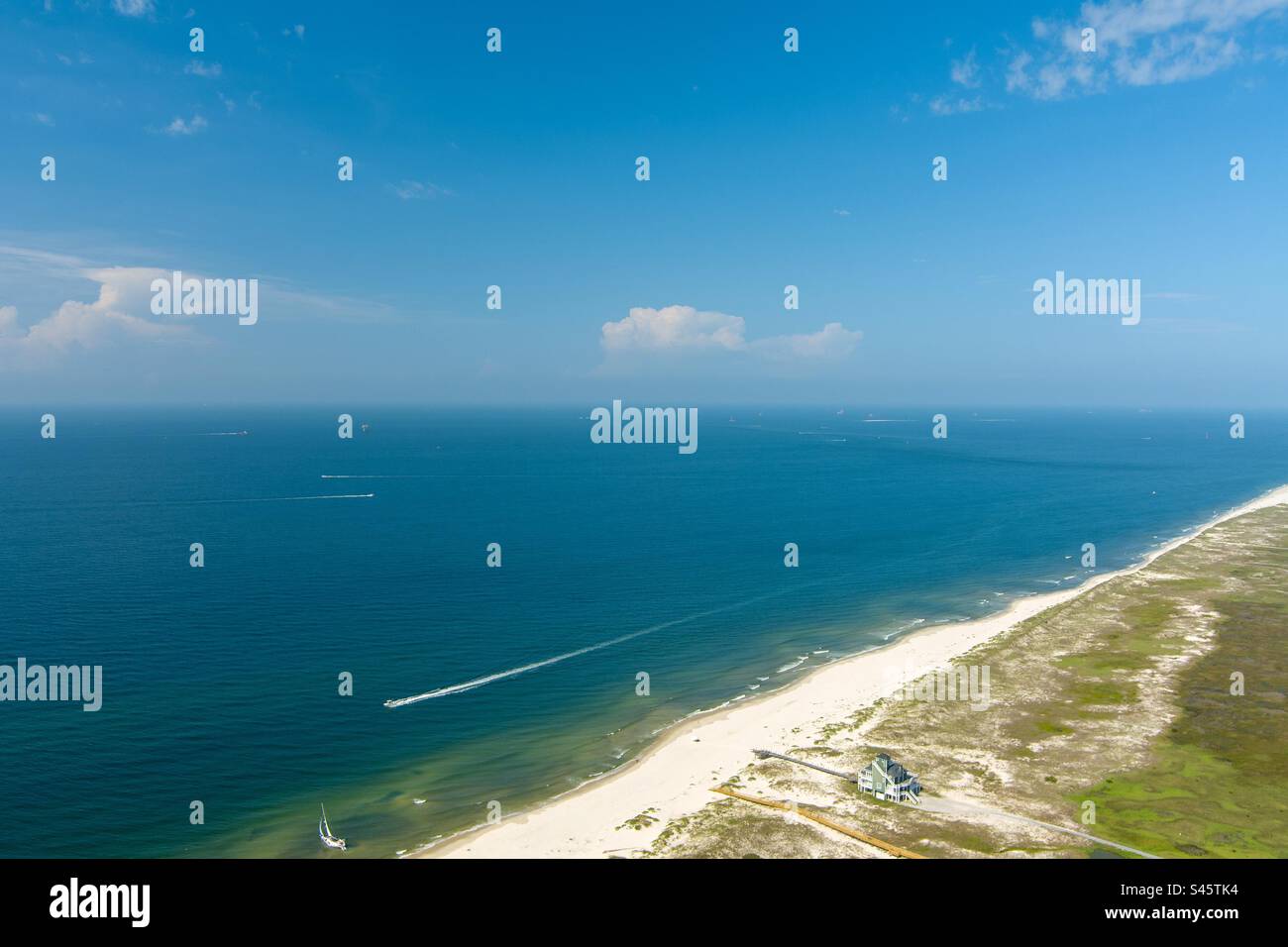 Aerial view of the beach at Fort Morgan, Alabama - Smartphone Captured Stock Image