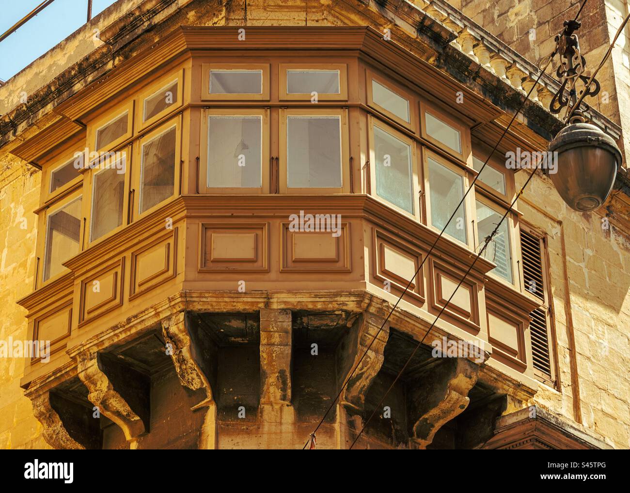 Beautiful Corner Window Box in Valletta, Malta - Smartphone Captured Stock Image