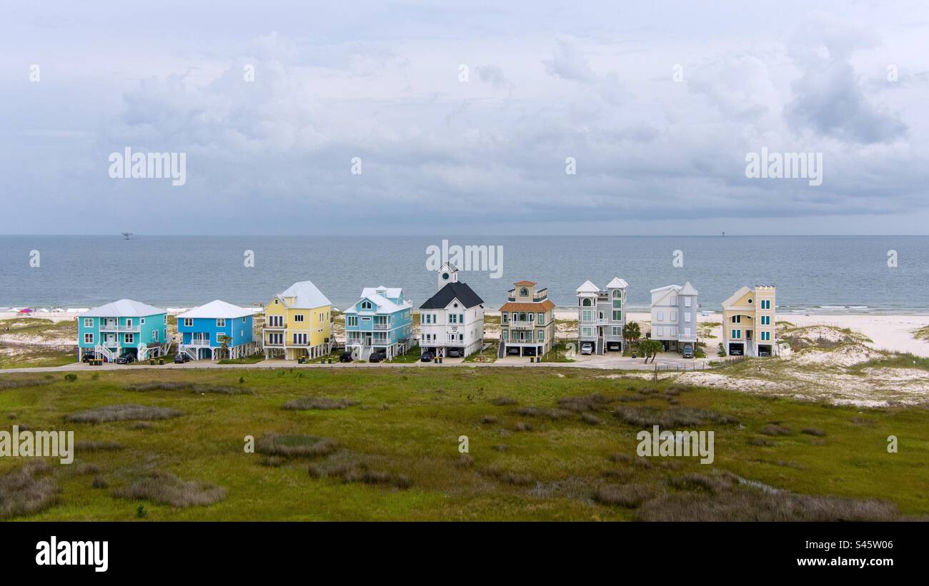 Beach houses at sunset in Fort Morgan, Alabama - Smartphone Captured Stock Image