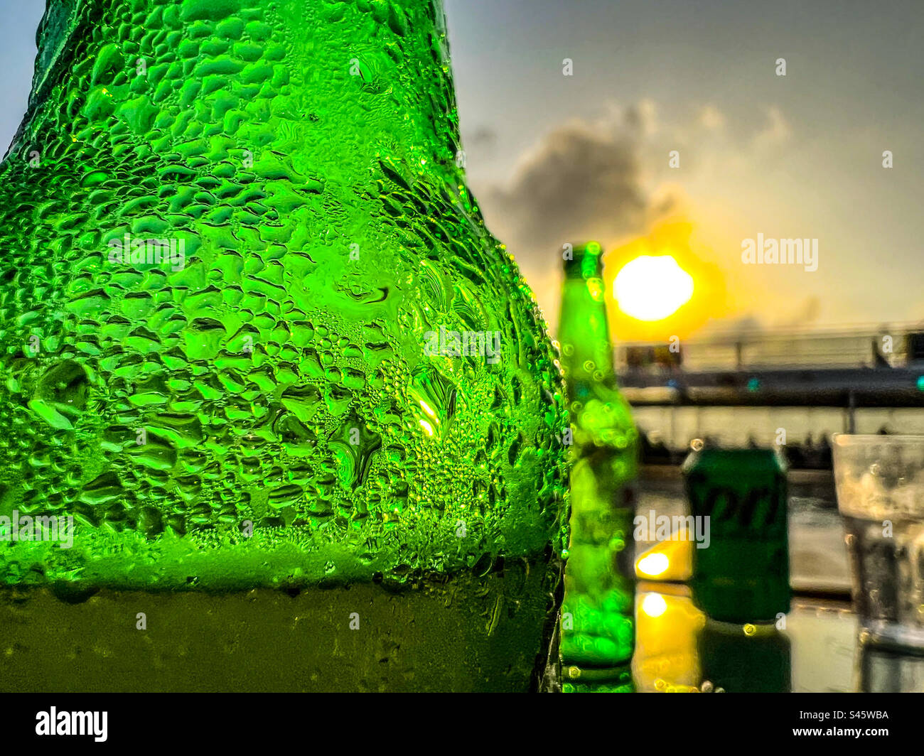 Relaxing beer in the sunset sun - Smartphone Captured Stock Image