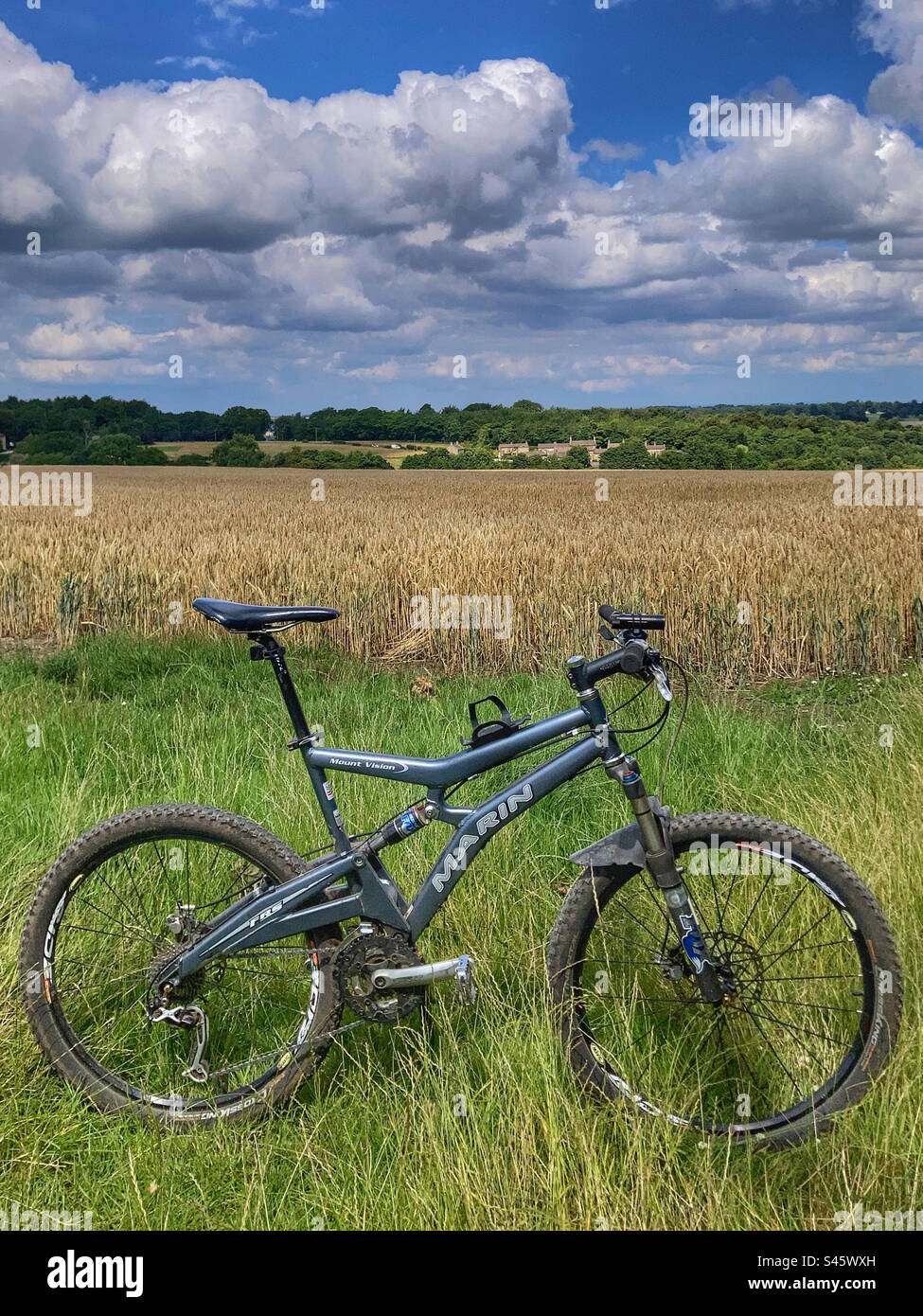 Marin Mount Vision Mountain Bike with Emmerdale village in the background - Smartphone Captured Stock Image