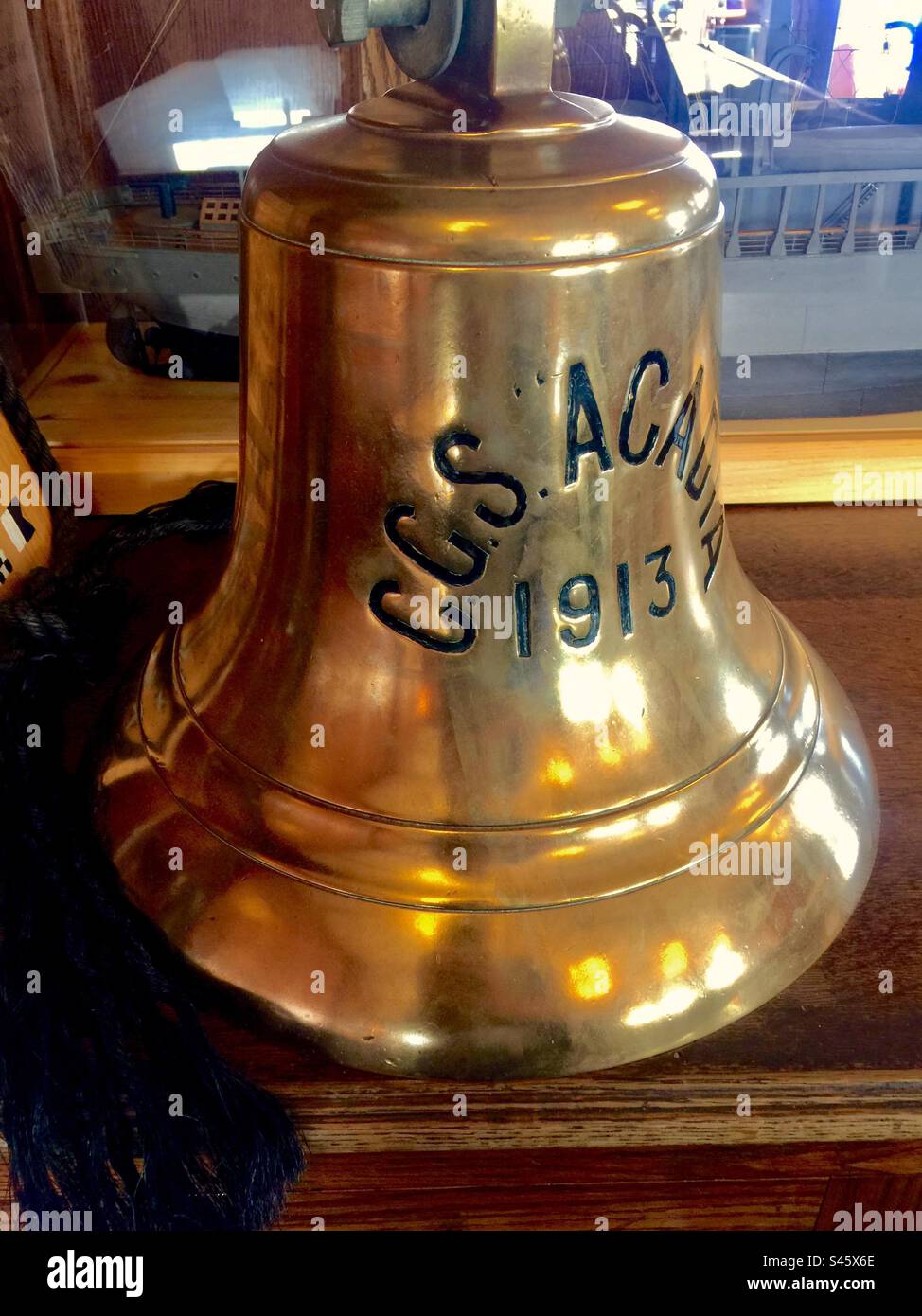Vintage bell on board CCS Acadia, Halifax, Nova Scotia, Canada. - Smartphone Captured Stock Image