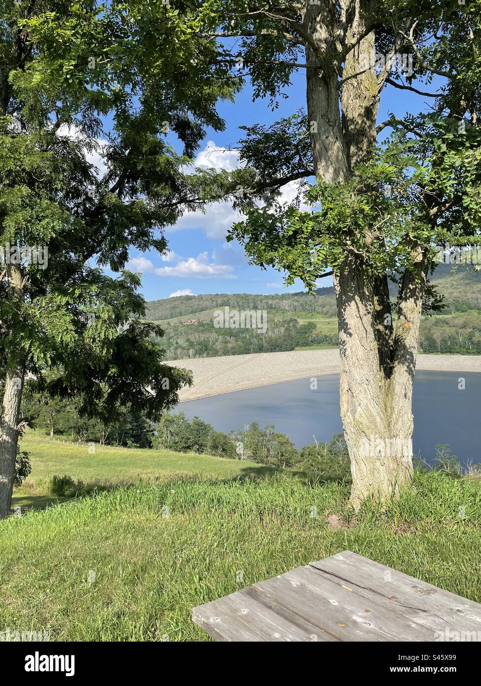 TiogaHammond Army Corps Engineer Dam, Fluffy clouds, bright blue sky
