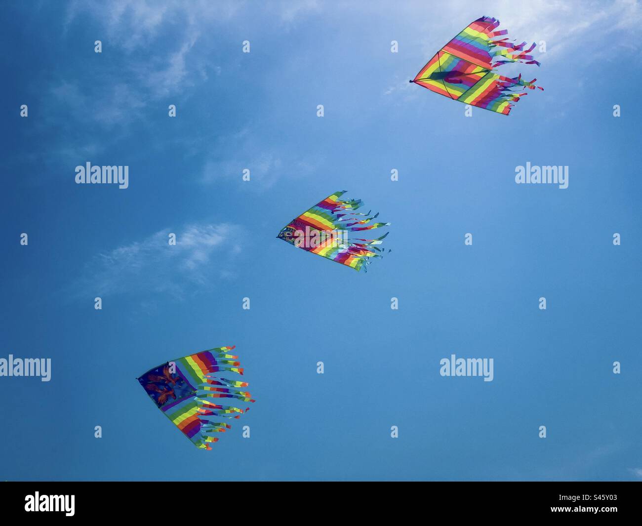 Colorful kites in the sky Stock Photo