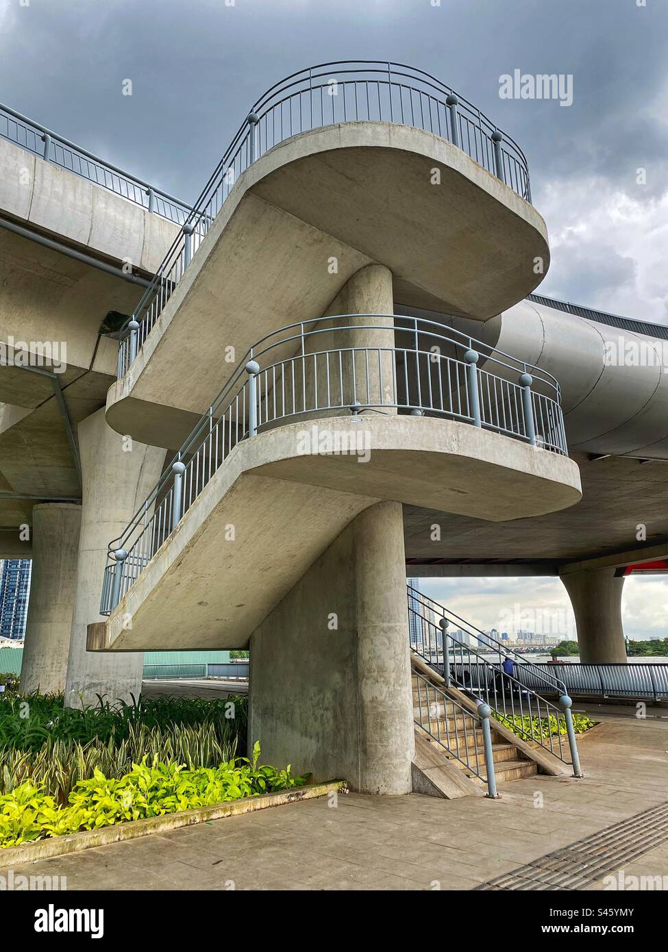 Concrete stairs of a new city bridge - Smartphone Captured Stock Image