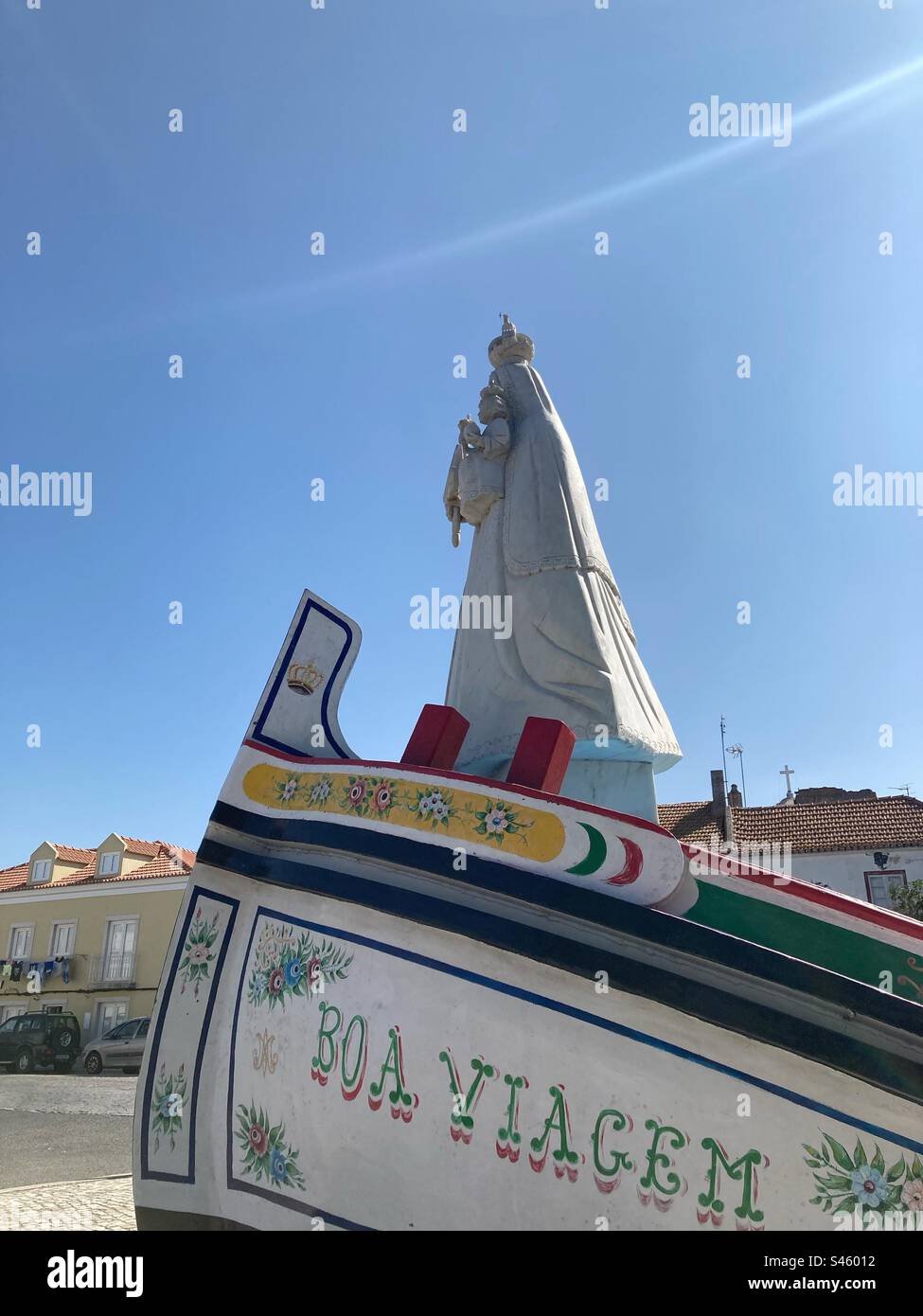 Boat monument  of Nossa Senhora da Boa Viagem in Moita, south of Portugal . - Smartphone Captured Stock Image