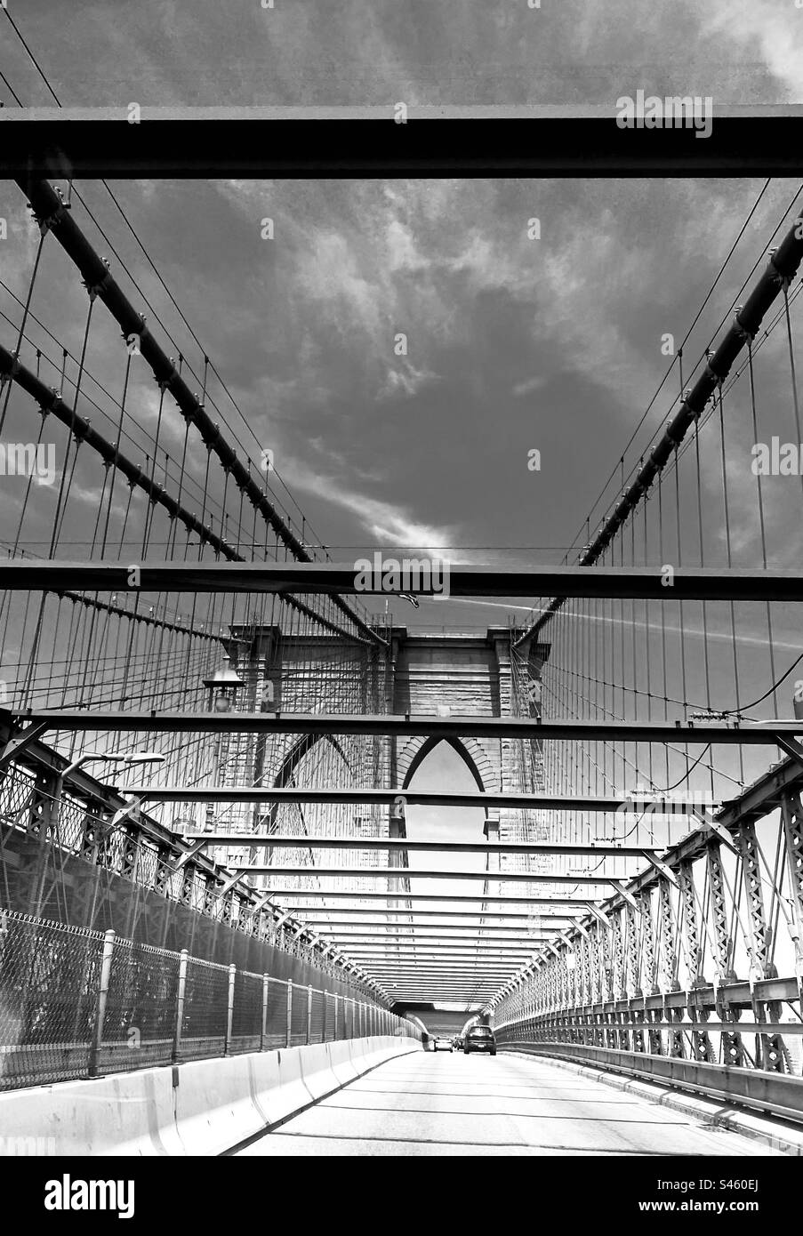 Driving on the Brooklyn Bridge, New York. - Smartphone Captured Stock Image