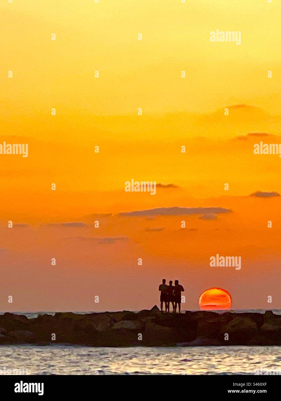 A romantic sunset over the Mediterranean Sea in Tel-Aviv, Israel. - Smartphone Captured Stock Image
