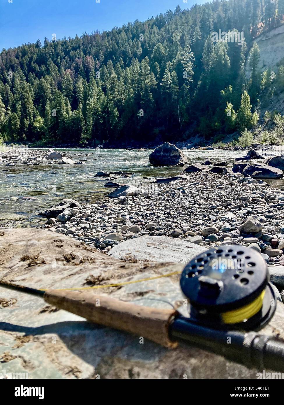 Fly fishing on the Elk River in the South Kooteney’s, British Columbia, Canada. - Smartphone Captured Stock Image