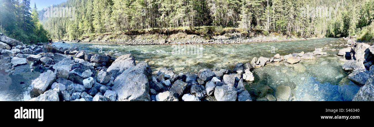 The amazing natural Lussier geothermal hot springs in East Kootenay, British Columbia, Canada. Stock Photo