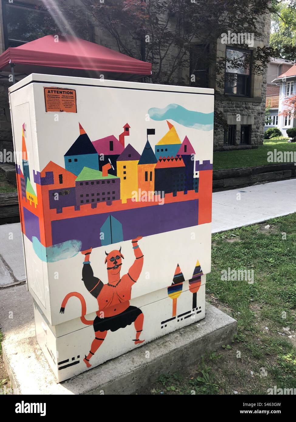 A colourful painted utility box in a Toronto neighbourhood Stock Photo