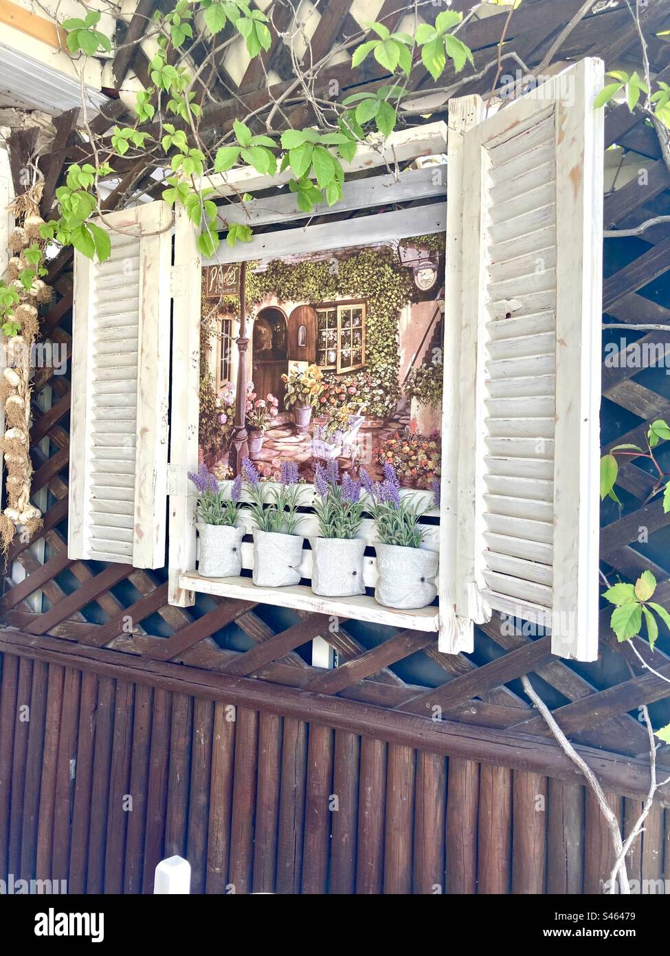 Greece taverna garden display Stock Photo