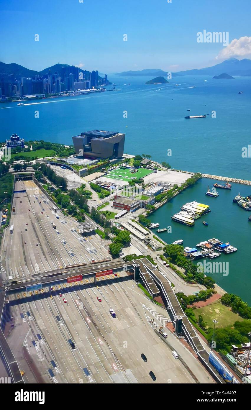 The Western Harbour tunnel and Victoria harbour in Hong Kong. - Smartphone Captured Stock Image