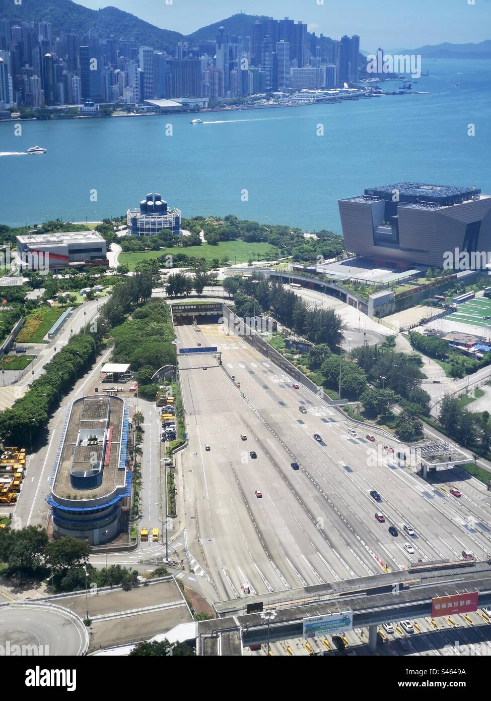 The Western Harbour tunnel and Victoria harbour in Hong Kong. - Smartphone Captured Stock Image