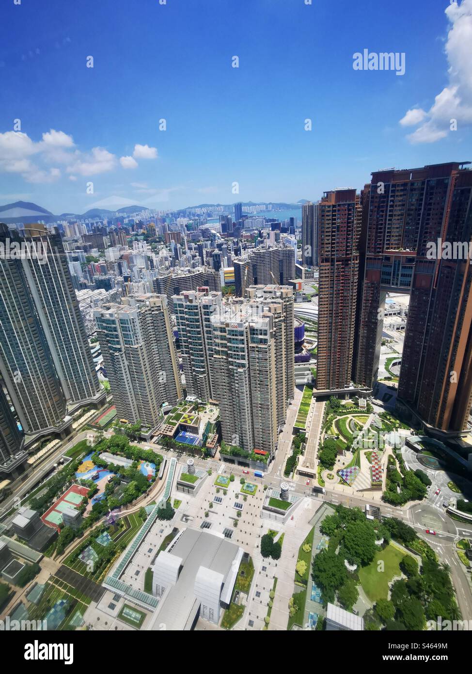 Aerial view of the podium garden above the Elements shopping mall in West Kowloon. - Smartphone Captured Stock Image