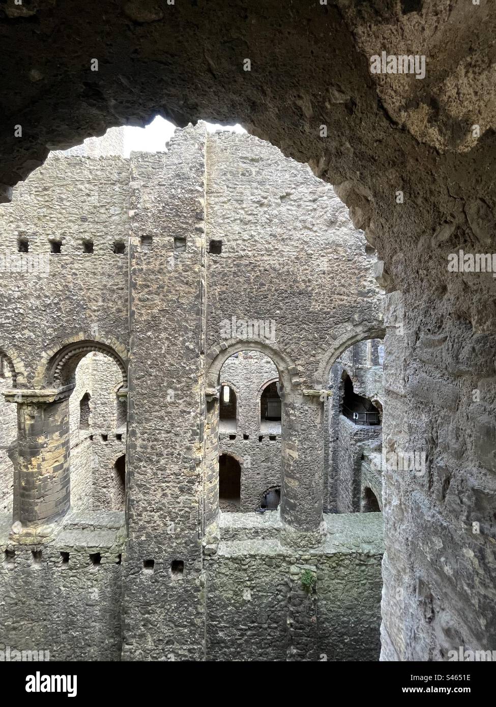 Looking through Arches in a castle keep - Smartphone Captured Stock Image