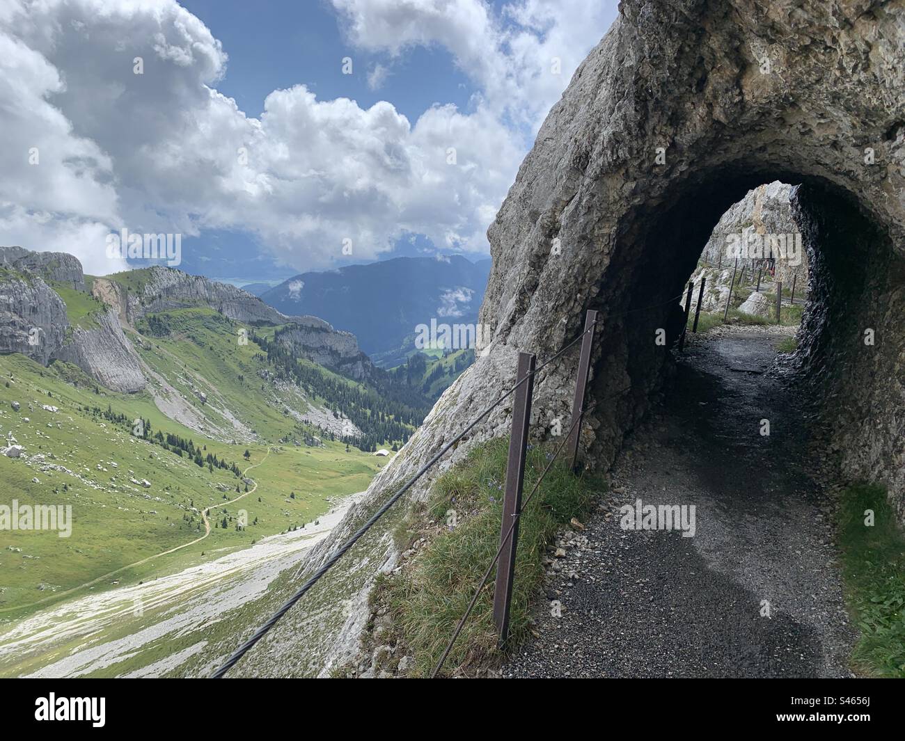 Tunnel through mountain path PILATUS Swiss alps Stock Photo