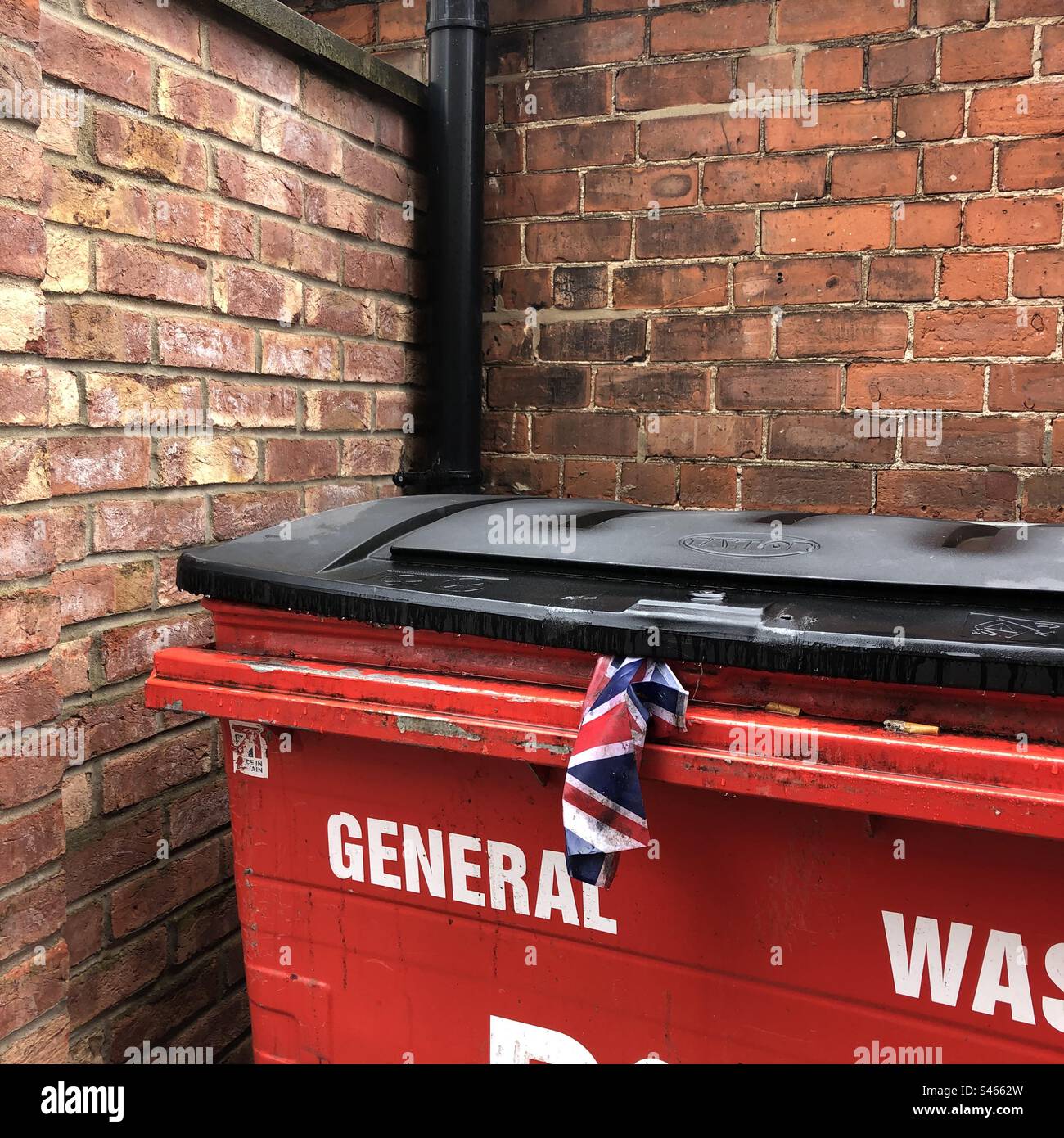 Union Jack in wheelie bin - Smartphone Captured Stock Image