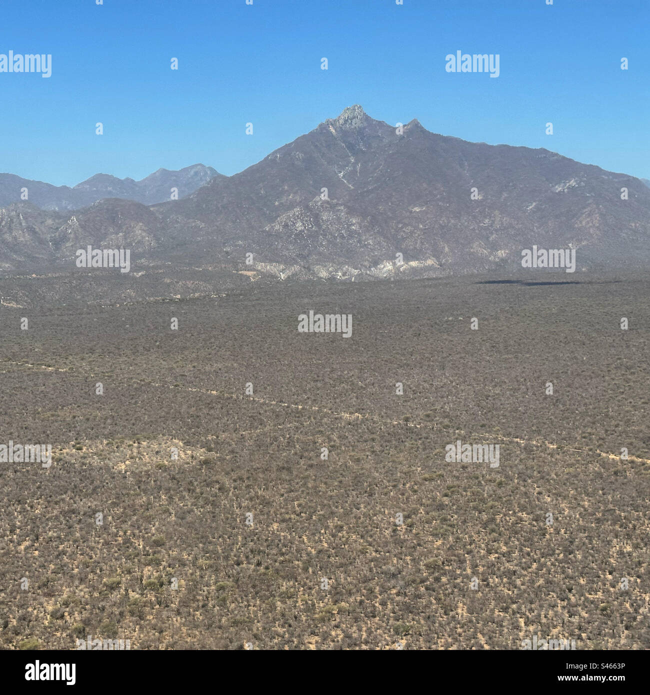 June, 2023, aerial view of the landscape, Baja California Sur, Mexico - Smartphone Captured Stock Image
