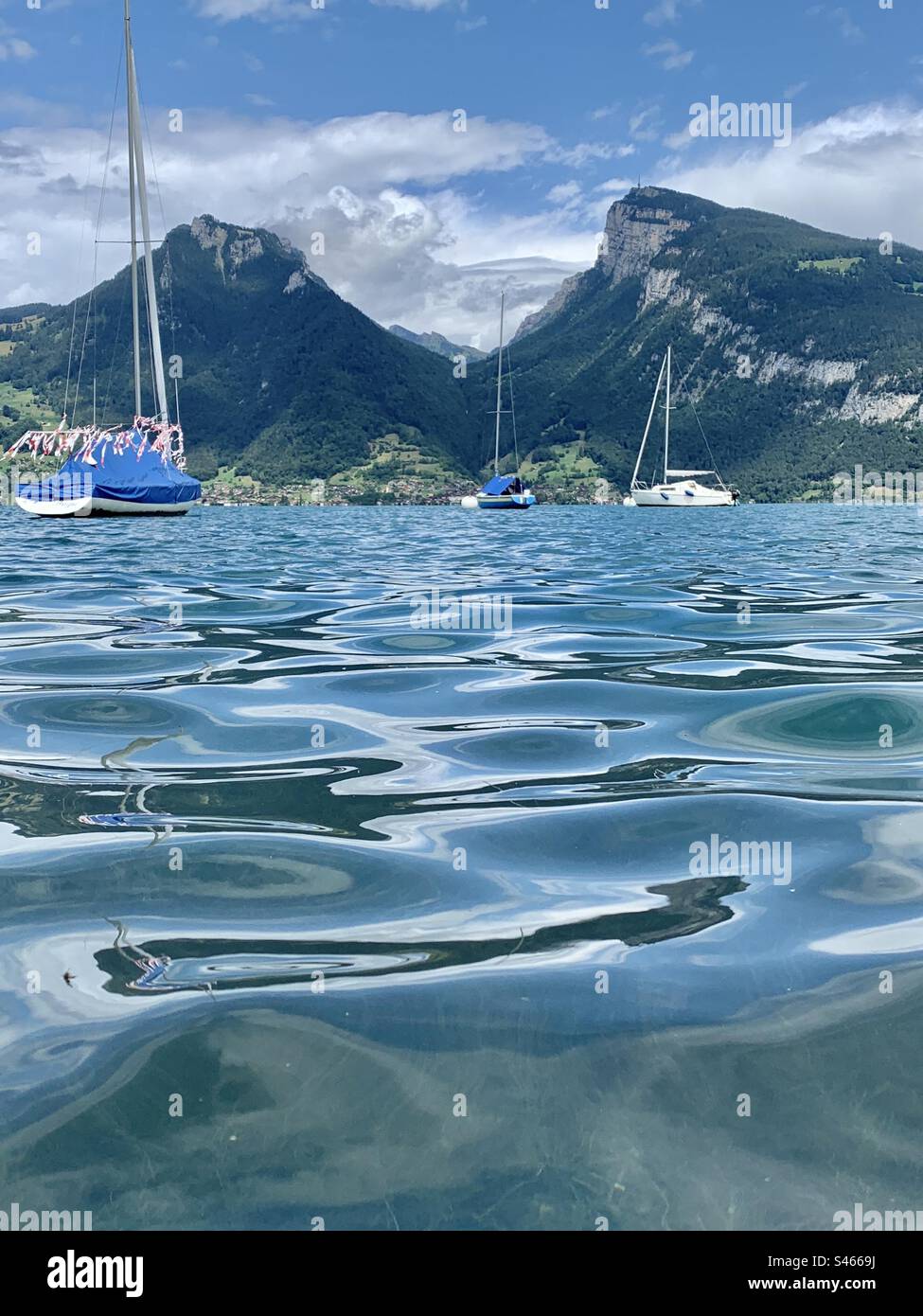 Mountains at Lake Thun interlaken - Smartphone Captured Stock Image