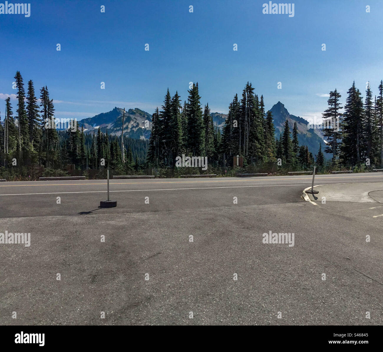 Pines and peaks Stock Photo - Alamy