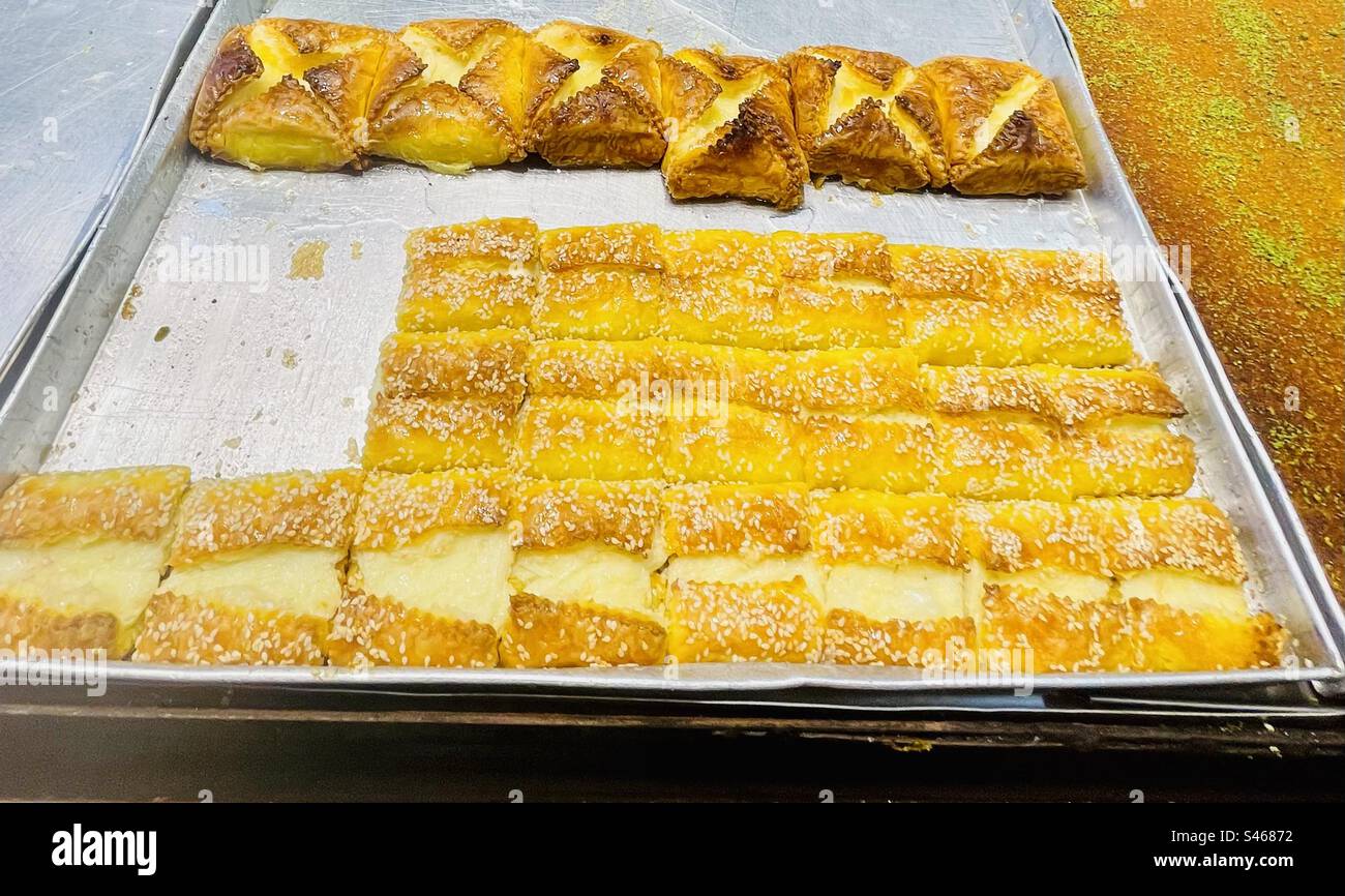 Palestinian pastry desserts at Palace sweets, Bethlehem, Palestine. - Smartphone Captured Stock Image