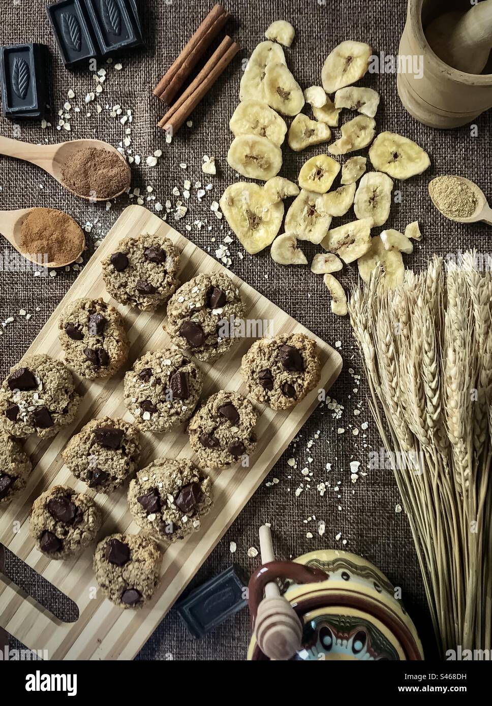 Chocolate chip & banana oat cookies - Smartphone Captured Stock Image
