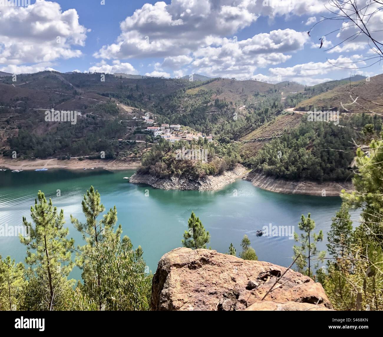 A view of the village of Zaboeira across the Zêzere river - Smartphone Captured Stock Image