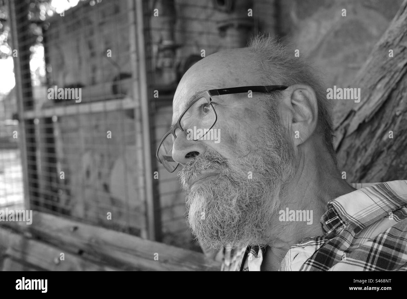 Monochrome Portrait of senior man Stock Photo