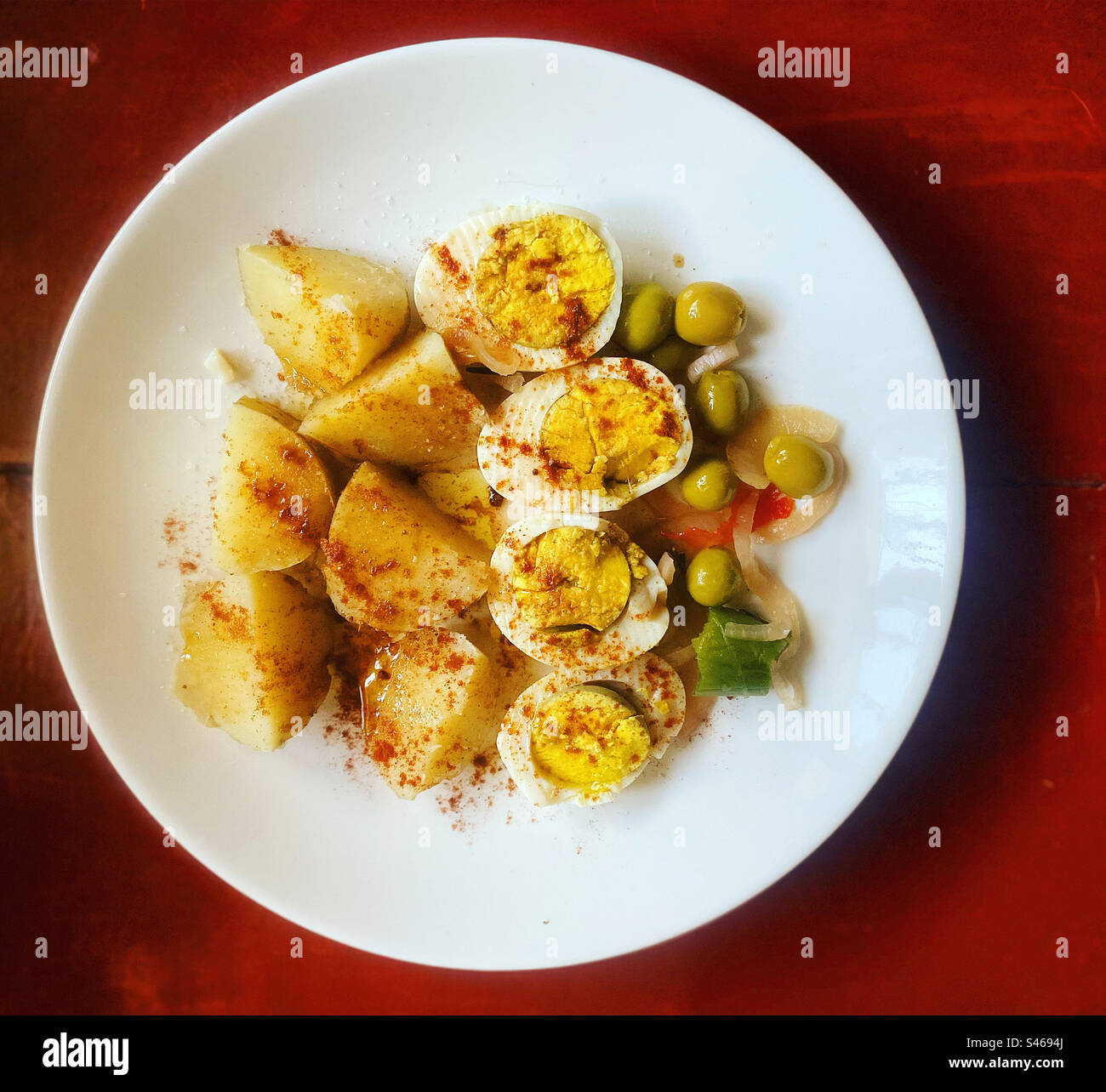 Boiled potatoes, boiled eggs and olives in Mexico Stock Photo Alamy