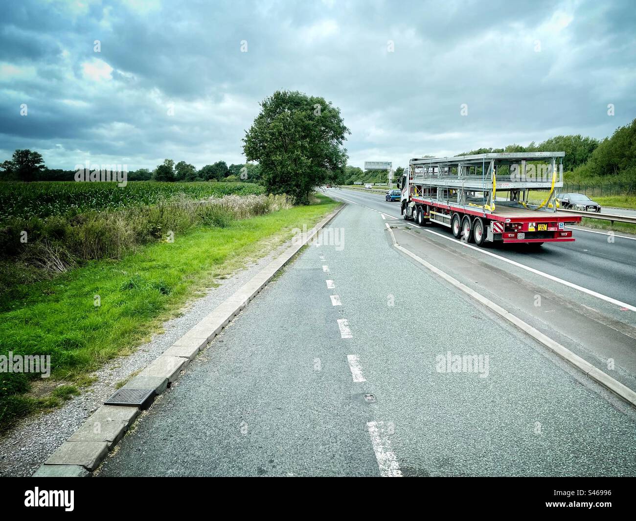 Lorry passing a lay-by on A50 Derbyshire. Stock Photo