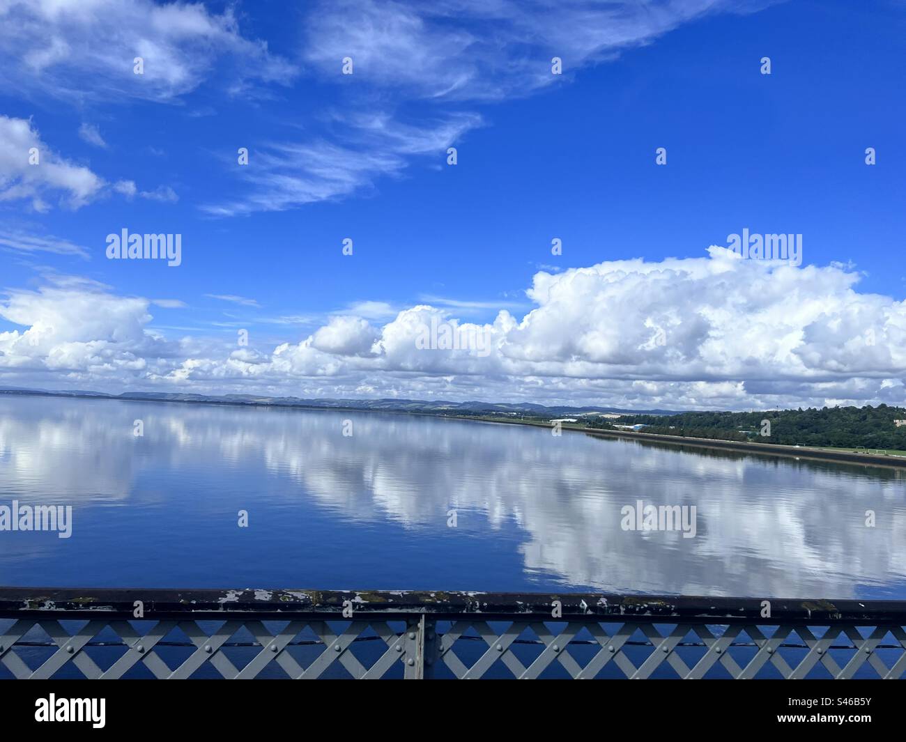 View from the train crossing the Tay Rail Bridge - River Tay looking inland - Smartphone Captured Stock Image