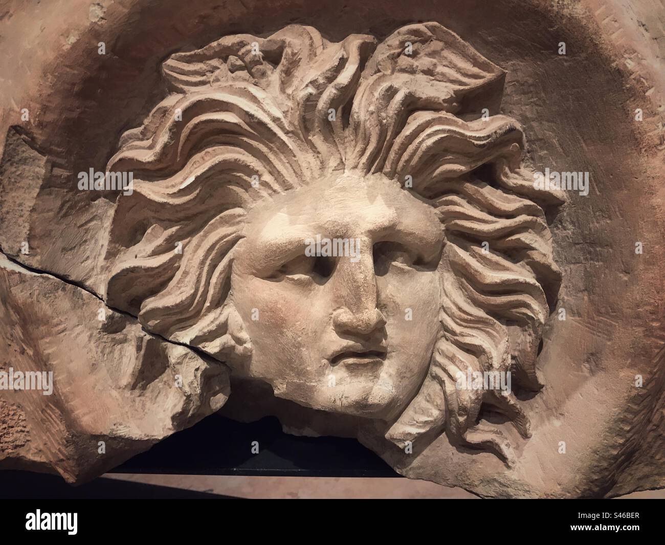 Petra Jordan a stone carving of Medusa found at the ancient city of Petra on display at the Petra Museum - Smartphone Captured Stock Image