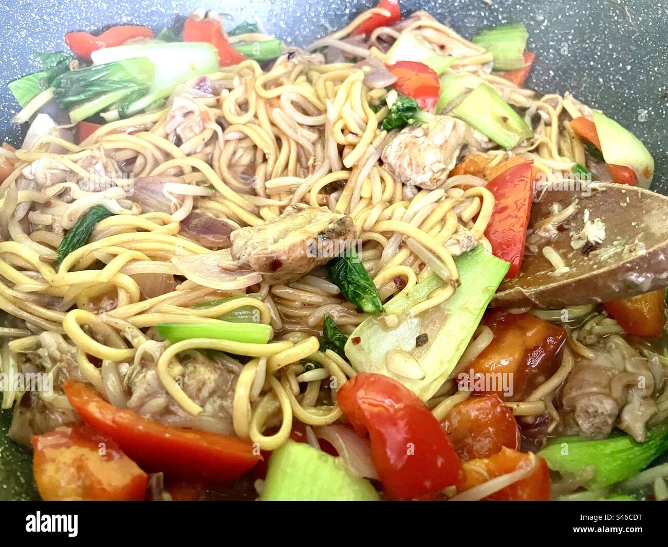 Vegetable and fungi chow mein. Stock Photo