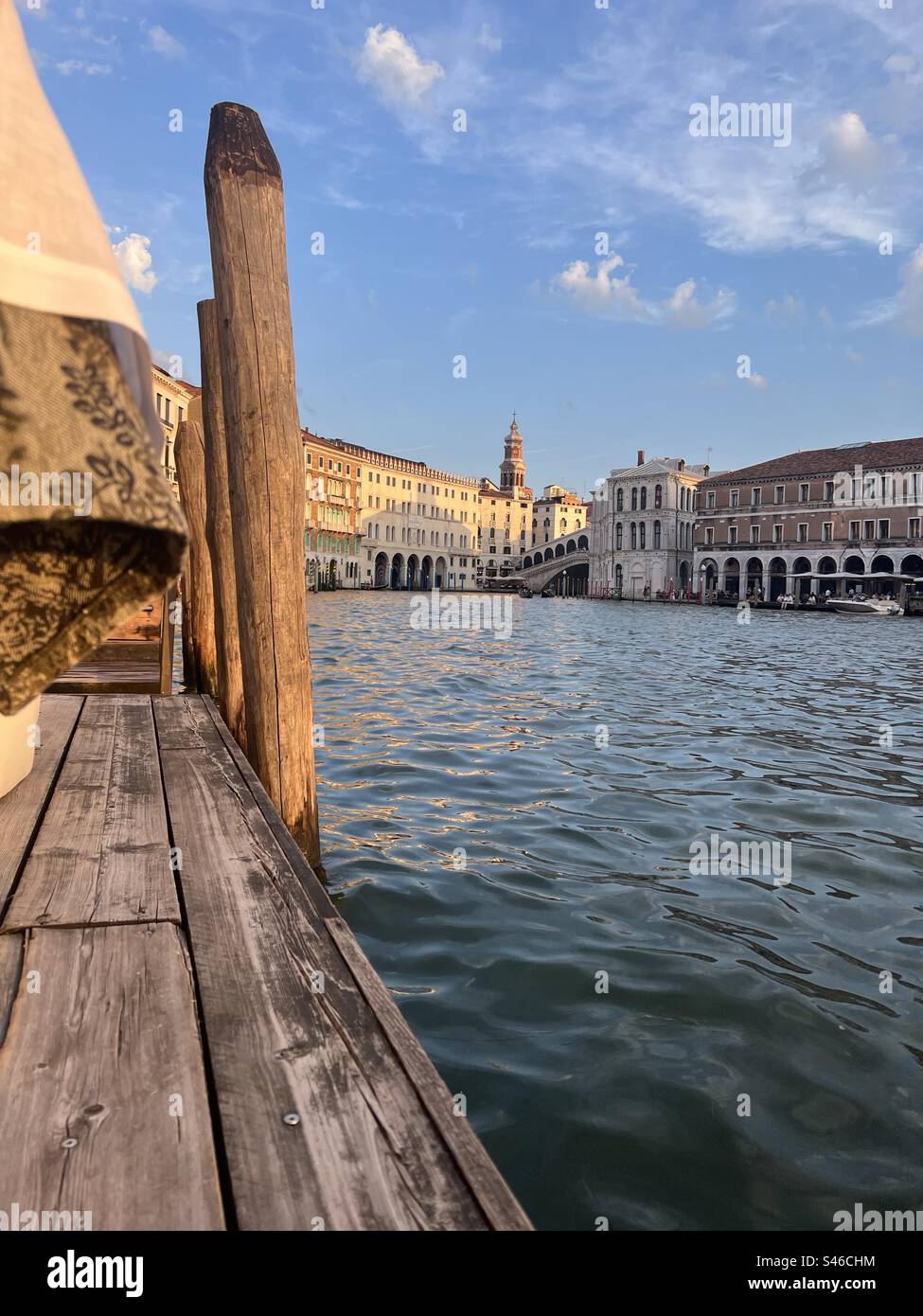 Subtle glow in the sky with sunset behind, on the Grand Canal in Venice, looking towards Rialto Bridge - Smartphone Captured Stock Image