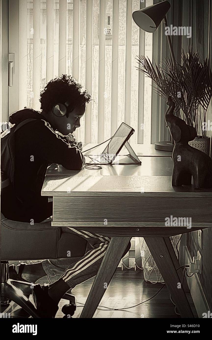 A boy on his computer - Smartphone Captured Stock Image