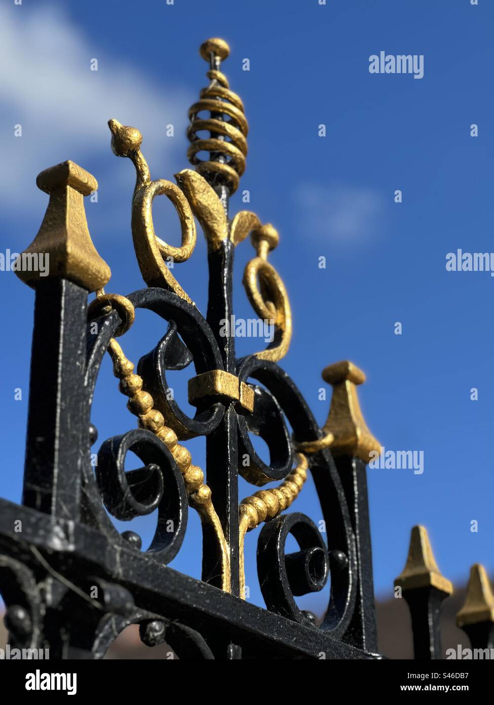 Guilted fret work in Chester England against a blue skies Stock Photo